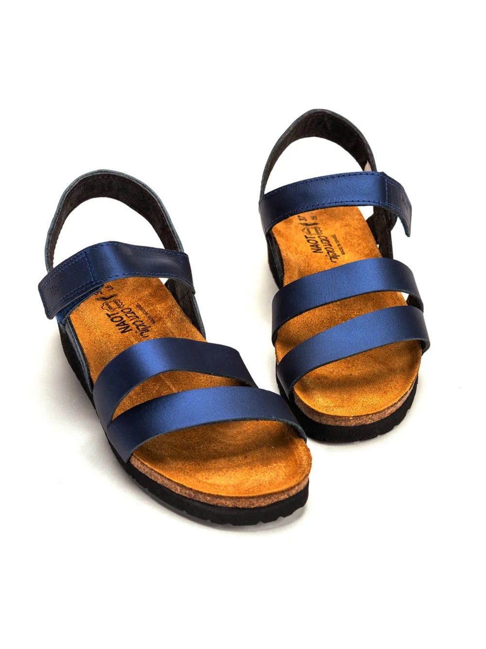 Naot 9 Polar Blue Strappy Comfort Sandals Metallic Coastal Grandma Cork Boho